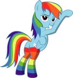 Size: 5836x6271 | Tagged: safe, artist:mrcabezon, rainbow dash, pegasus, pony, g4, absurd resolution, bedroom eyes, bipedal, bipedal leaning, butt, clothes, female, leaning, plot, rainbow socks, show accurate, simple background, socks, solo, striped socks, transparent background, vector