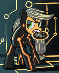 Size: 970x1198 | Tagged: safe, artist:tggeko, applejack, earth pony, pony, g4, crossover, identity disk, solo, tron, tron legacy