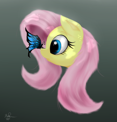 Size: 682x711 | Tagged: safe, artist:ephemurai, artist:joey darkmeat, fluttershy, butterfly, pony, g4, butterfly on nose, female, insect on nose, solo