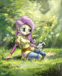 Size: 810x986 | Tagged: safe, artist:ruffu, angel bunny, fluttershy, human, g4, humanized