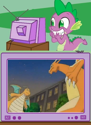 Size: 436x600 | Tagged: safe, spike, charizard, dragonite, g4, exploitable meme, pokémon, tv meme