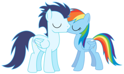 Size: 4856x2920 | Tagged: safe, artist:rainbowderp98, rainbow dash, soarin', pegasus, pony, g4, .ai available, .svg available, duo, female, folded wings, kissing, male, mare, ship:soarindash, shipping, simple background, stallion, straight, transparent background, vector, wings