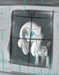 Size: 925x1171 | Tagged: safe, artist:tggeko, fluttershy, pony, g4, female, monochrome, partial color, rain, solo