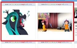 Size: 566x358 | Tagged: safe, apple bloom, queen chrysalis, scootaloo, g4, exploitable meme, juxtaposition, juxtaposition win