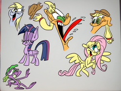 Size: 1600x1200 | Tagged: safe, artist:nocturnalmeteor, applejack, derpy hooves, fluttershy, spike, twilight sparkle, alicorn, pony, g4, twilight sparkle (alicorn)