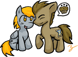 Size: 719x529 | Tagged: safe, artist:zutcha, derpy hooves, doctor whooves, time turner, earth pony, pegasus, pony, g4, duo, female, male, mare, muffin, pictogram, ship:doctorderpy, shipping, simple background, straight, transparent background