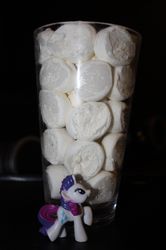 Size: 2056x3088 | Tagged: safe, rarity, g4, blind bag, food, foodplay, glass, irl, marshmallow, photo, toy