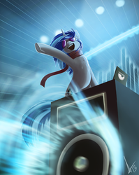 Size: 1035x1300 | Tagged: safe, artist:rublegun, dj pon-3, vinyl scratch, pony, g4, bass cannon, solo, speaker