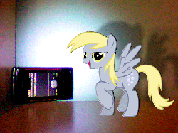 Size: 640x480 | Tagged: safe, artist:palafox129, derpy hooves, pegasus, pony, g4, animated, female, hopping, irl, jumping, mare, prancing