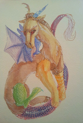 Size: 854x1262 | Tagged: safe, artist:busoni, discord, g4, male, painting, solo, traditional art, watercolor painting