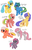 Size: 621x959 | Tagged: safe, artist:senpeep, brandy, ember (g1), flutterbye, good weather, lemon drop, nachtlicht, sea breeze, snuzzle, dog, pony, g1, g4, bow, butt, g1 to g4, generation leap, plot, tail, tail bow, tropical ponies