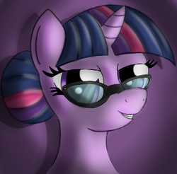 Size: 2462x2421 | Tagged: safe, artist:malamol, twilight sparkle, pony, g4, female, glasses, hair bun, portrait, solo