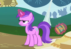 Size: 707x488 | Tagged: safe, screencap, amethyst star, mare do well, sparkler, pony, unicorn, g4, the mysterious mare do well, amethyst star is not amused, angry, background pony, female, frown, glowing horn, horn, jar, levitation, magic, magic aura, mare, peanut butter, solo, telekinesis, upset
