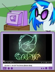 Size: 512x676 | Tagged: safe, artist:archie, dj pon-3, vinyl scratch, g4, archie v, exploitable meme, music, tv meme