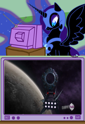 Size: 820x1201 | Tagged: safe, nightmare moon, g4, exploitable meme, hub logo, moon, space bridge, the nemesis, transformers, transformers prime, tv meme