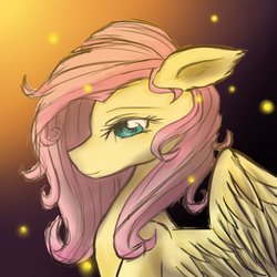 Size: 894x894 | Tagged: safe, artist:cindry-adopts, fluttershy, pegasus, pony, g4, bust, female, mare, profile, smiling, solo