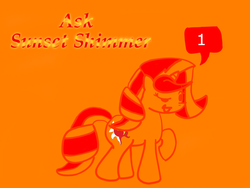 Size: 800x600 | Tagged: artist needed, source needed, useless source url, safe, sunset shimmer, pony, unicorn, g4, ask, female, promo, simple background, solo, sunset answers, tumblr