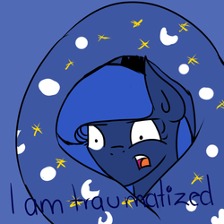 Size: 500x500 | Tagged: safe, artist:erikagaga, princess luna, pony, g4, blanket, female, scared, solo