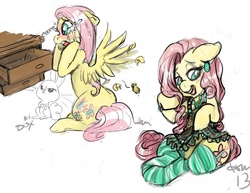 Size: 877x677 | Tagged: safe, artist:666hailsatanlol666, angel bunny, fluttershy, g4, clothes, socks, striped socks