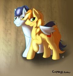 Size: 1280x1338 | Tagged: safe, artist:capseys, braeburn, soarin', g4, blushing, gay, male, ship:soarburn, shipping