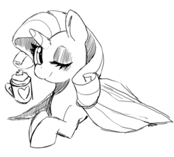 Size: 714x645 | Tagged: safe, artist:mewball, rarity, pony, g4, blanket, drink, female, hot chocolate, monochrome, simple background, solo, wink