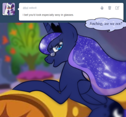 Size: 651x608 | Tagged: safe, artist:zombiecollie, princess luna, ask lusty luna, g4, ask, glasses, lusty luna, tumblr