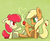 Size: 1600x1300 | Tagged: safe, artist:kty159, apple bloom, applejack, g4, apple, blank flank, missing accessory