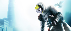 Size: 1066x465 | Tagged: safe, artist:mrsicksnips, derpy hooves, pegasus, pony, g4, assassin's creed, crossover, female, mare, video game, wallpaper