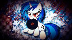 Size: 1920x1080 | Tagged: safe, artist:justaninnocentpony, dj pon-3, vinyl scratch, pony, unicorn, g4, record, solo, wallpaper