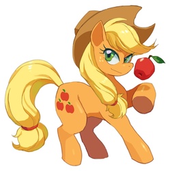 Size: 855x860 | Tagged: safe, artist:nemurism, applejack, earth pony, pony, g4, apple, female, obligatory apple, simple background, solo
