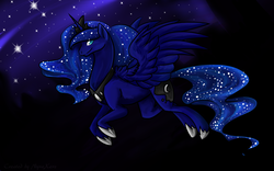 Size: 1680x1050 | Tagged: safe, artist:nyraxerz, princess luna, pony, g4, female, flying, solo