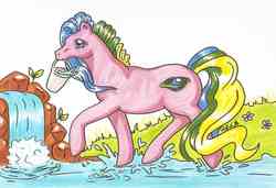 Size: 1706x1169 | Tagged: safe, artist:hjortron-chan, oc, oc only, earth pony, pony, bucket, female, mare, river, stream