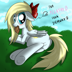 Size: 1200x1200 | Tagged: safe, artist:ziemniax, oc, oc only, pegasus, pony, blushing, butt, female, mare, mouth hold, plot, solo