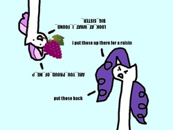 Size: 800x600 | Tagged: safe, artist:wollap, rarity, sweetie belle, g4, comic, grapes, pun, stylistic suck, sweetie bot, upside down, wat
