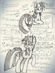 Size: 1280x1679 | Tagged: safe, artist:wirelesspony, twilight sparkle, pony, g4, calculus, exam, female, frown, gritted teeth, math, messy mane, notes, prone, solo, studying, traditional art, twilight snapple, unamused, wide eyes