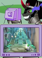 Size: 510x700 | Tagged: safe, king sombra, g4, exploitable meme, luigi, luigi's mansion, luigi's mansion: dark moon, male, stairs, super mario, that one level, that pony sure does love stairs, tv meme