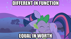 Size: 625x350 | Tagged: safe, edit, edited screencap, screencap, spike, twilight sparkle, dragon, pony, unicorn, g4, caption, female, heartwarming, hug, image macro, male, mare, spikelove, text