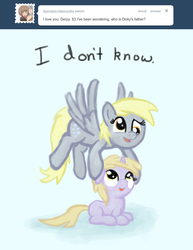 Size: 770x1000 | Tagged: safe, derpy hooves, dinky hooves, pegasus, pony, ask a mailmare, g4, ask, female, mare, mother and daughter, tumblr