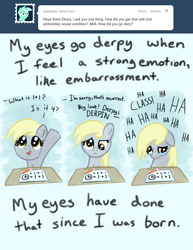 Size: 770x1000 | Tagged: safe, derpy hooves, ask a mailmare, g4, ask, comic, crying, filly, laughing, sad, tumblr, underp