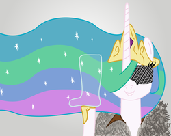 Size: 964x768 | Tagged: safe, artist:angeomgwtfbbq, princess celestia, pony, g4, das boots, female, glass, solo, sunglasses