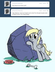 Size: 770x1000 | Tagged: safe, derpy hooves, tom, pegasus, pony, ask a mailmare, g4, ask, bone, bowl, female, mare, pet, tumblr