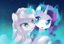 Size: 900x624 | Tagged: dead source, safe, artist:loyaldis, princess silver swirl, rarity, g2, g4, female, heart eyes, heartbreak, wingding eyes