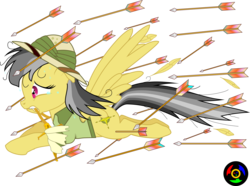 Size: 6046x4505 | Tagged: safe, artist:kyoshyu, daring do, pegasus, pony, g4, absurd resolution, arrow, arrow in the knee, female, mare, mouth hold, simple background, solo, transparent background, weapon