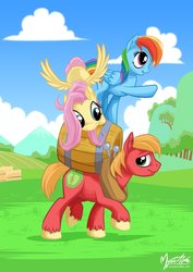 Size: 992x1403 | Tagged: safe, artist:mysticalpha, big macintosh, fluttershy, rainbow dash, earth pony, pony, g4, male, stallion