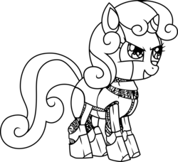 Size: 6000x5476 | Tagged: safe, artist:linaii, artist:powerpuncher, sweetie belle, pony, robot, unicorn, g4, absurd resolution, black and white, female, filly, grayscale, hooves, horn, monochrome, simple background, smiling, solo, sweetie bot, teeth, transparent background, vector