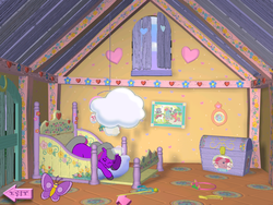 Size: 800x600 | Tagged: safe, butterfly, g2, my little pony: friendship gardens, bed, cute, daaaaaaaaaaaw, dream, exploitable, pc game, sleeping, thought bubble, tiara, video game, wand