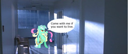 Size: 1364x580 | Tagged: safe, edit, bon bon, lyra heartstrings, sweetie drops, earth pony, pony, g4, bipedal, carrying, irl, movie, photo, ponies in real life, quote, terminator, terminator 2