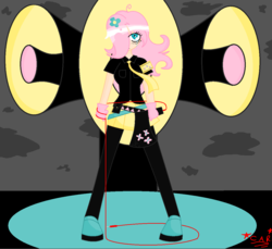 Size: 1242x1140 | Tagged: safe, artist:hippieunicornflower, fluttershy, human, g4, humanized, love is war, solo, vocaloid