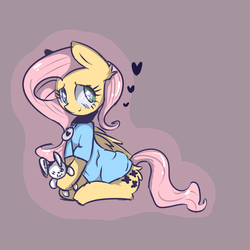 Size: 1000x1000 | Tagged: safe, artist:strabarybrick, fluttershy, pony, g4, clothes, female, heart, plushie, simple background, solo