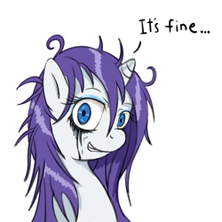 Size: 1000x1000 | Tagged: source needed, safe, artist:junker, rarity, pony, unicorn, g4, crazy eyes, female, makeup, messy mane, sanity slippage, shrunken pupils, solo, this will not end well, yandere, yanderity